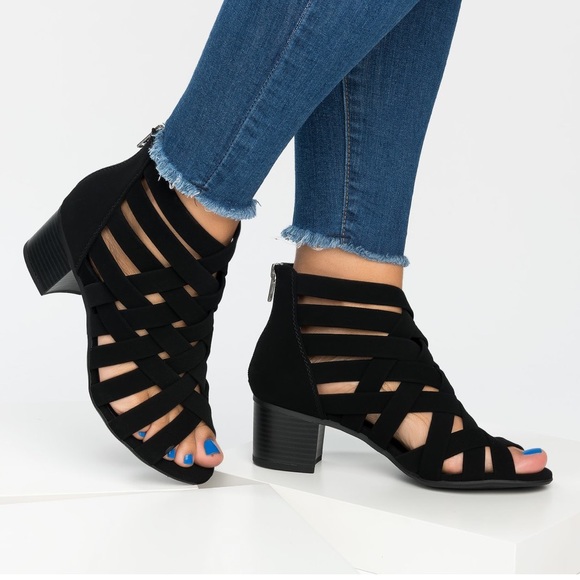 Black Peep Toe Cut Out Gladiator Sandal